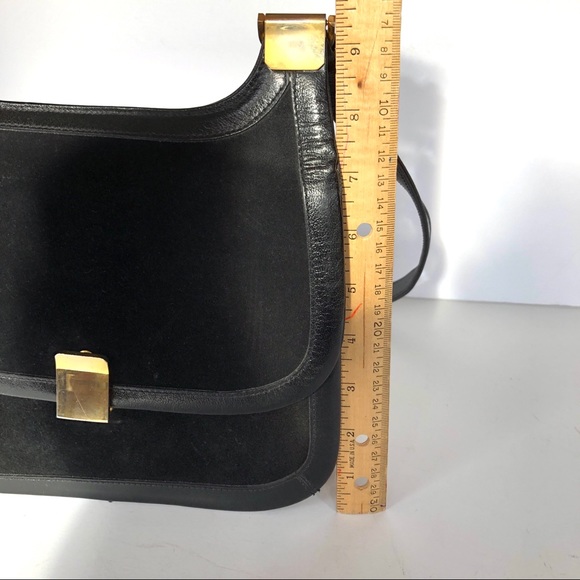 VTG Coblentz Convertible Black Suede Tri-Fold Handbag Shoulder Bag Gold Hardware - Picture 8 of 11